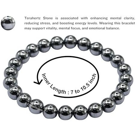 Certified Terahertz Stone Bracelet For Women Men With Healing Crystal And Reiki Stone - Beautiful Gemstone Beaded Bracelet For Balance, Harmony & Positive Energy