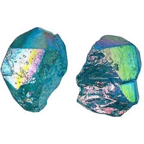 Crystal Heaven Certified Aqua Aura Quartz Healing Rough Stone,Natural Raw Crystals For Manifestation,Meditation And Reiki Healing(2 Pieces)