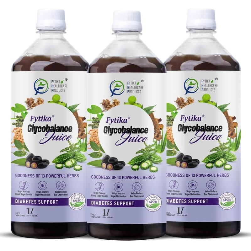 Fytika Glycobalance Juice  1L | Blend Of 13 Ayurvedic Herbs | Amla, Guduchi, Methi, Neem, Karela, Jamun | 100% Ayurvedic Herbal Juice For Men & Women (Pack Of 3)