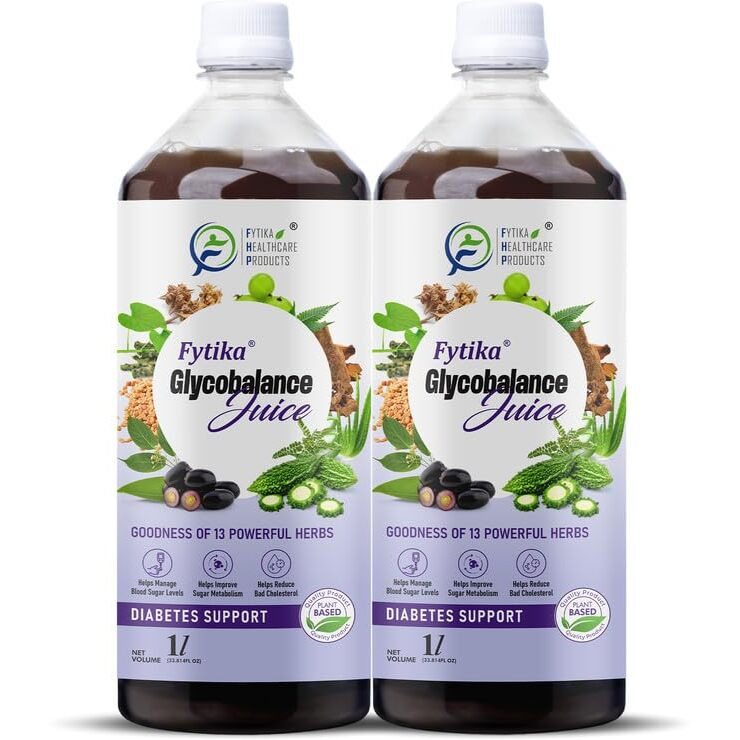 Fytika Glycobalance Juice  1L | Blend Of 13 Ayurvedic Herbs | Amla, Guduchi, Methi, Neem, Karela, Jamun | 100% Ayurvedic Herbal Juice For Men & Women (Pack Of 2)