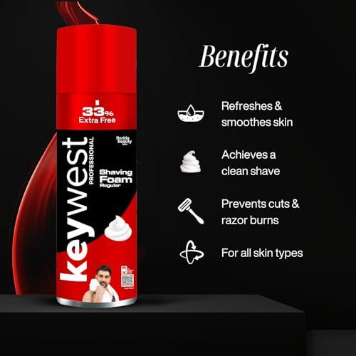 Keywest Regular Pre Shaving Foam For Men 482Gm (33% Extra Free) | Shave Foam For Men All Skin Types | More Than 120 Shaves | Enriched With Tea Tree Oil, Vitamin E & Aloe Vera