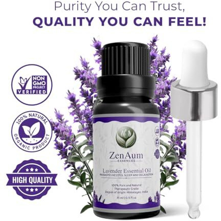 Zenaum Essences 100% Pure Lavender Essential Oil | Therapeutic Grade | Calming & Relaxing Aromatherapy Oil | Skin & Hair Care | Diffuser & Massage Use | Gmp, Ifra, Iso Certified- 15Ml