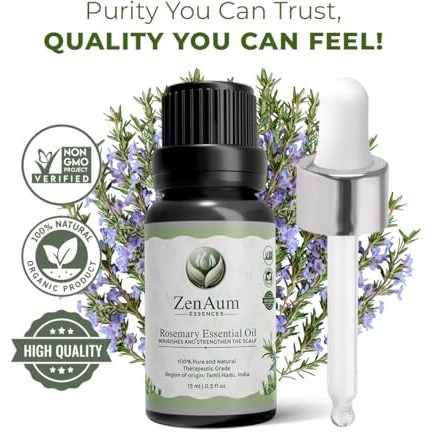 Zenaum Essences 100% Pure Rosemary Essential Oil | Stimulates Hair & Mental Clarity | Scalp Nourishment, Focus & Relaxation | Diffuser & Massage Use | Gmp, Ifra, Iso Certified- 15Ml