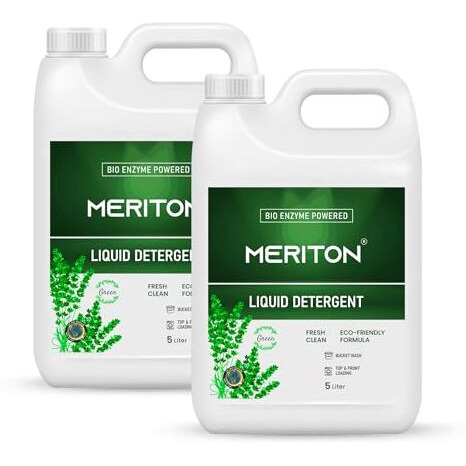 Meriton 5L-Bio Enzyme Powered Liquid Detergent For All Types Fabric | Deep Stain Removal, Fresh & Clean | Refreshing Scent | Eco-Friendly Formula | Suitable For Top & Front Load Washers (Pack Of 2)