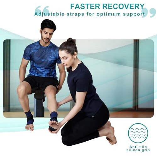 Dr Fitzy Neuro Ankle Binder Cap For Pain Relief, 3D Compression Neuropathy Socks With Ankle Belt Band, Ortho Leg Ankle Support For Men And Women, Orthopedic Foot Sleeve Brace With Anti Slip Grip (Blue, One Size)