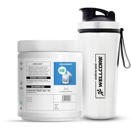 Wellcore - Micronised Creatine Monohydrate (83 Servings, Unflavoured) + Premium Steel Shaker | Enhanced Muscle Growth & Fast Recovery | Trustified Certified