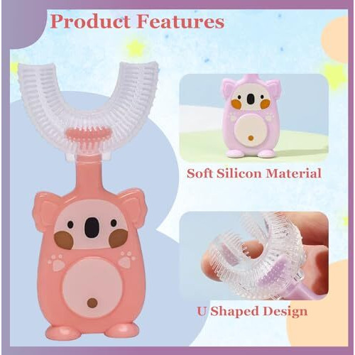 Safe-O-Kid- Silicone U Shaped Brush For Baby, Extra Safe, Oral Hygiene Teething/Gums With Attractive Case - Pink