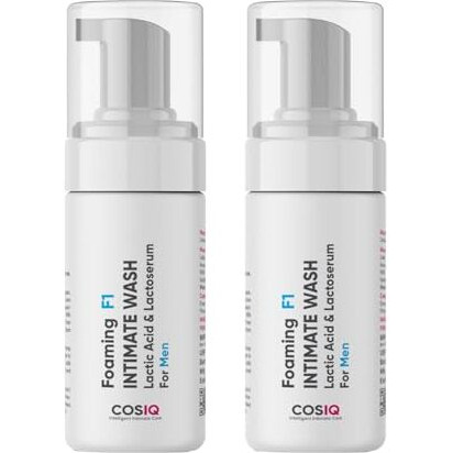 Cos-Iq Foaming F1 Intimate Wash For Men, (Pack Of 2 X 100Ml) | Hygiene Wash With Lactic Acid & Lactoserum| Men's Intimate Wash| Prevents Itching, Irritation & Dryness, For All Skin Types| 60 Days Pack