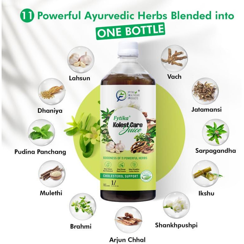 Fytika Kolest Care Juice  1L | 11 Ayurvedic Ingredients May Helps In Cholesterol Support | Arjunachhal, Shankhpushpi, Sarapgandha & Jatamansi | Authentic Ayurvedic Juice For Daily Use (Pack Of 2)