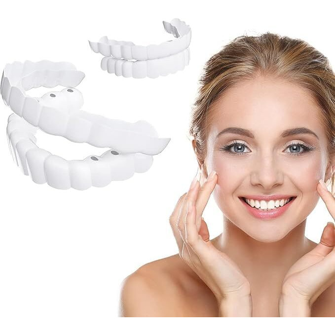 Veroflame Snap-On Instant Perfect Smile Veneers Comfortable Flex Fit Dentures For Top & Bottom| Tooth Cosmetic Cover Comfort Fit Flex Dentures For White Neat Smile