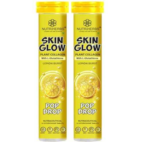 Nutriherbs Skin Glow With L-Glutathione Effervescent Tablets | Plant Based Collagen Booster & Vitamin C Supplement For Radiant Skin & Hair