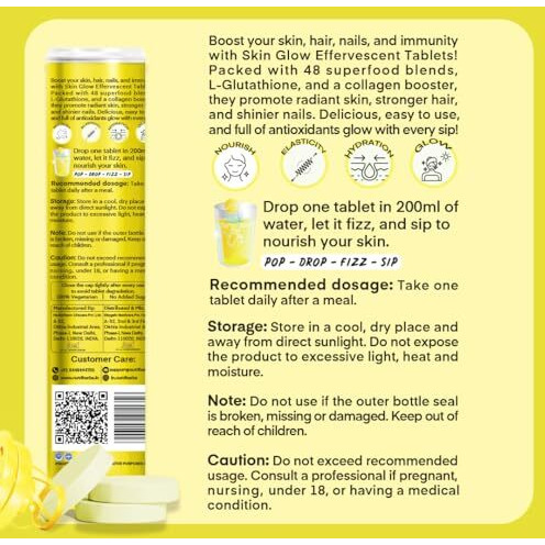 Nutriherbs Skin Glow With L-Glutathione Effervescent Tablets | Plant Based Collagen Booster & Vitamin C Supplement For Radiant Skin & Hair