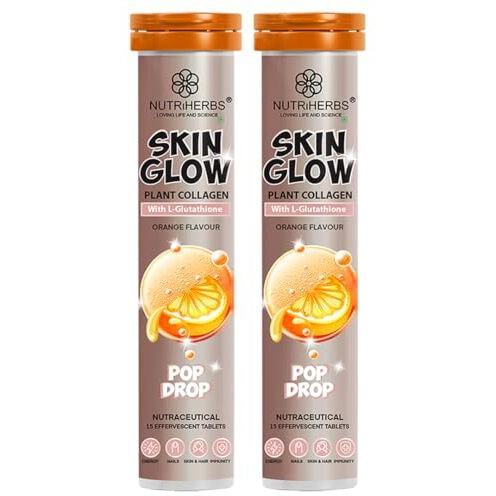 Nutriherbs Skin Glow With L-Glutathione Effervescent Tablets | Plant Based Collagen Booster & Vitamin C Supplement For Radiant Skin & Hair