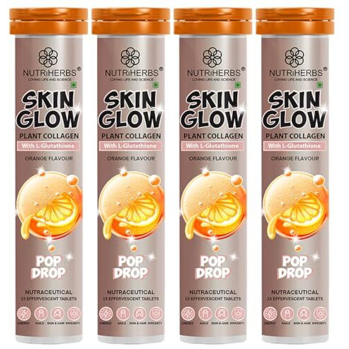 Nutriherbs Skin Glow With L-Glutathione Effervescent Tablets | Plant Based Collagen Booster & Vitamin C Supplement For Radiant Skin & Hair