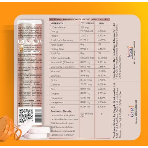 Nutriherbs Skin Glow With L-Glutathione Effervescent Tablets | Plant Based Collagen Booster & Vitamin C Supplement For Radiant Skin & Hair