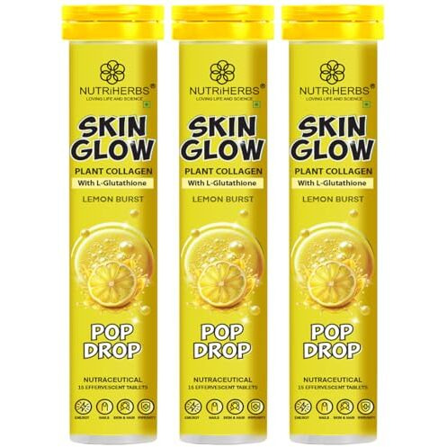Nutriherbs Skin Glow With L-Glutathione Effervescent Tablets | Plant Based Collagen Booster & Vitamin C Supplement For Radiant Skin & Hair