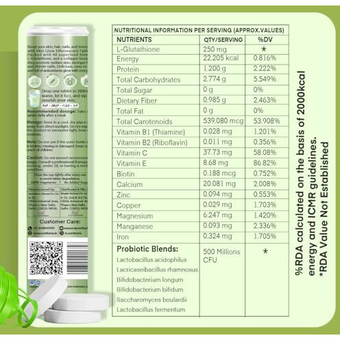 Nutriherbs Skin Glow With L-Glutathione Effervescent Tablets | Plant Based Collagen Booster & Vitamin C Supplement For Radiant Skin & Hair (15 Tablets, Sun-Kissed Fruits)