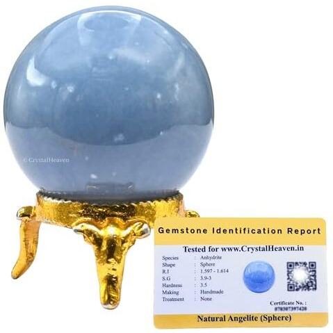 Certified Angelite Crystal Ball For Meditation - Premium Crystal Vastu Items For Home And Feng Shui Items For Good Luck - Ideal For Pooja Supplies And Spiritual Practices (1.5" Inch)