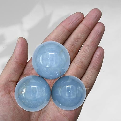 Certified Angelite Crystal Ball For Meditation - Premium Crystal Vastu Items For Home And Feng Shui Items For Good Luck - Ideal For Pooja Supplies And Spiritual Practices (1.5" Inch)