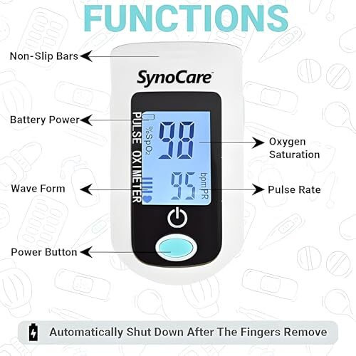 Synocare Pulse Oximeter Fingertip, Blood Oxygen Saturation Monitor Fingertip, Blood Oxygen Meter Finger Oximeter Finger With Pulse, With 4 Color Tft Screen - White [Battery Included]