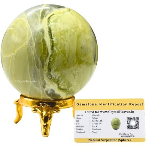 Certified Serpentine Crystal Ball For Meditation - Premium Crystal Vastu Items For Home And Feng Shui Items For Good Luck - Ideal For Pooja Supplies And Spiritual Practices (2" Inch)