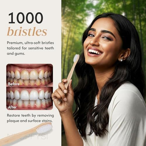 Neopfysi Bamboo Toothbrush | Eco-Friendly Wooden Handle | Biodegradable, Bpa-Free Bristles | Natural Compostable Oral Care For Adults | Sustainable & Stylish Toothbrush (Wooden, (Pack Of 8))