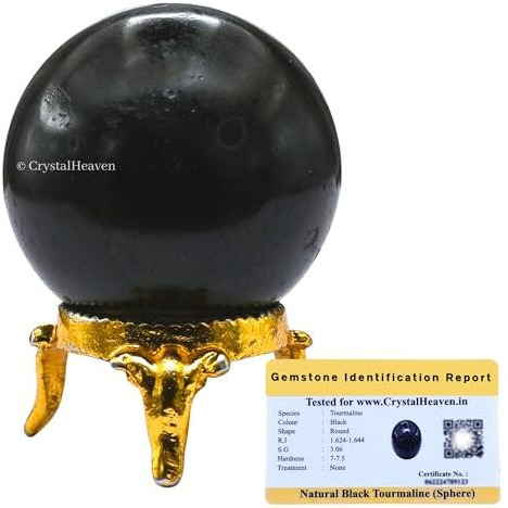 Certified Black Tourmaline Crystal Ball For Meditation - Premium Crystal Vastu Items For Home And Feng Shui Items For Good Luck - Ideal For Pooja Supplies And Spiritual Practices (1.5" Inch)
