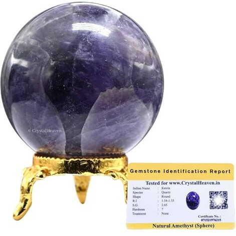 Certified Amethyst Crystal Ball For Meditation - Premium Crystal Vastu Items For Home And Feng Shui Items For Good Luck - Ideal For Pooja Supplies And Spiritual Practices (2" Inch)