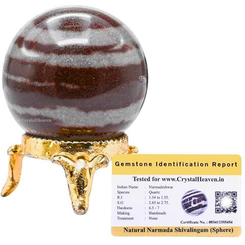 Certified Narmada Shiva Lingam Crystal Ball For Meditation - Premium Crystal Vastu Items For Home And Feng Shui Items For Good Luck - Ideal For Pooja Supplies And Spiritual Practices (1.5" Inch)