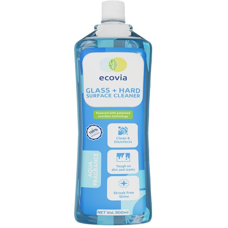 Ecovia Glass And Hard Surface Cleaner (900 Ml) | Streak-Free Shine For Windows, Mirrors, Car Windshield, Appliances & More | Plant Based Formula | Multi Surface Liquid Cleaning