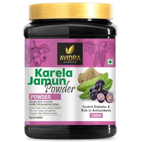 Avidra Herbals Karela Jamun Powder With 13 Potent Herbs Helps Regulate Sugar Management -Pack Of 250 Gm Jar