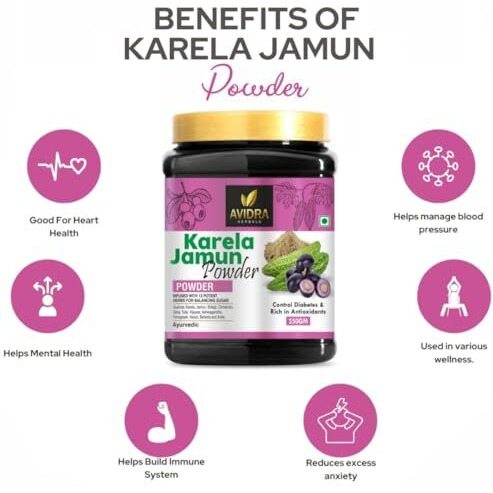 Avidra Herbals Karela Jamun Powder With 13 Potent Herbs Helps Regulate Sugar Management -Pack Of 250 Gm Jar