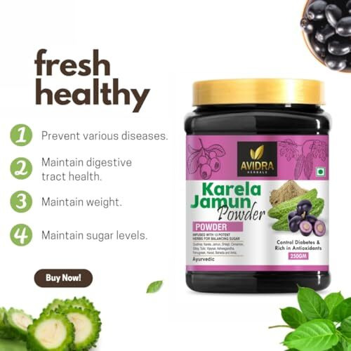 Avidra Herbals Karela Jamun Powder With 13 Potent Herbs Helps Regulate Sugar Management -Pack Of 250 Gm Jar