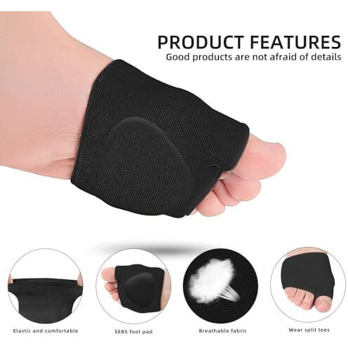 Digolex Forefoot Pad For Pain Relief- Ball Of Foot Cushion For Metatarsalgia Bunion Corrector Toe Sleeve- Hallux Valgus Foot Support For Pain Relief- Metatarsal Pads For Men And Women (1 Pair) (Black)