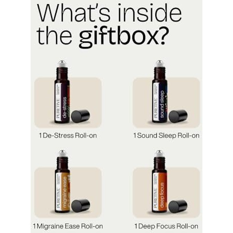 Puretive Daily Wellness Roll-On Kit  Set Of 4 Aromatherapy Essential Oil Roll-Ons | Portable Wellness Gift For Friends & Family | Relaxation, Focus & Sleep | Premium Packaging