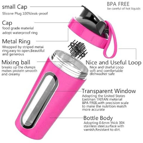 Myburrgh Steel Visible Window Bottles For Protein Shaker For Gym Mens Protein Bottle 850 Ml Shaker (Pack Of 1, Light Pink, Tritan)