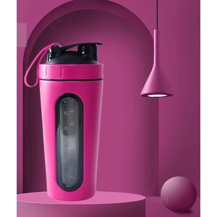 Myburrgh Steel Visible Window Bottles For Protein Shaker For Gym Mens Protein Bottle 850 Ml Shaker (Pack Of 1, Light Pink, Tritan)