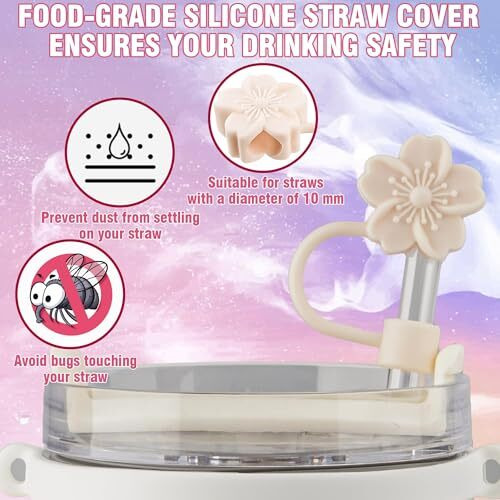 Hasthip For Stanley Cup Accessories & Charm Kit Set Of 7Pcs Stanley Cup Accessories Sakura Silicone Straw Cap,White Pearl Chain Handle,Bottom Sleeve Fashion