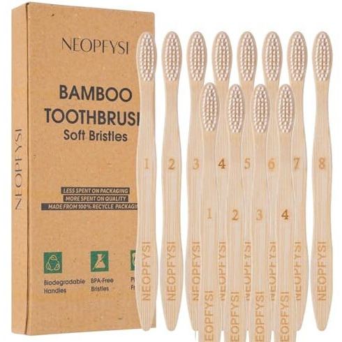 Neopfysi Bamboo Toothbrush | Eco-Friendly Wooden Handle | Biodegradable, Bpa-Free Bristles | Natural Compostable Oral Care For Adults | Sustainable & Stylish Toothbrush (Wooden, (Pack Of 12))