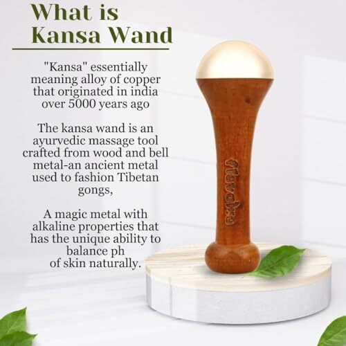 Flavoma Traditional Kansa Wand Massage Tool | Teak Wooden Handle With Small Bronze Metal Dome(4.5 Cm Bronze), Natural Brown | Massage For Back, Neck, Shoulders & Legs