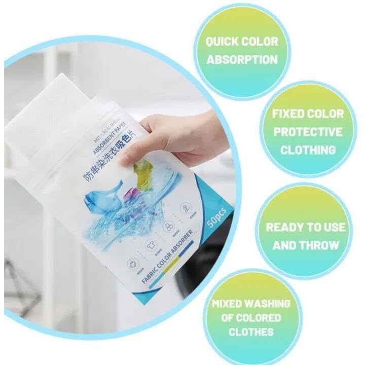 Fastmart 50Pcs Clothes Color Absorb Paper For Washing Machine | Colour & Dirt Catcher Anti-String Dyeing Laundry Paper Color Absorption Paper Wipe