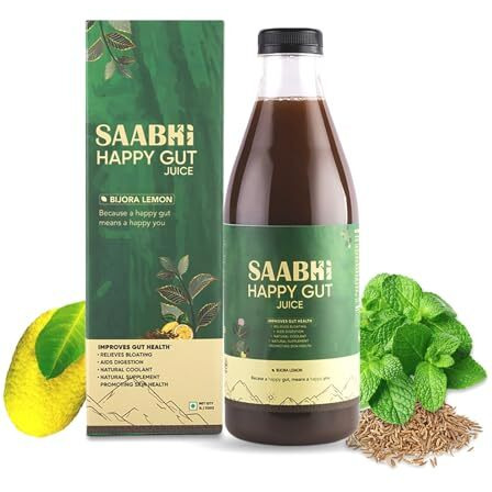 Saabhi Happy Gut Juice- 1L | Tasty Digestive Juice | Supports Gut Health, Digestion, Gas & Bloating | Enriched With Bijora Lemon, Jeera, Pudina| | Act As Natural Coolant & Improve Digestive Immunity (Pack Of 1)
