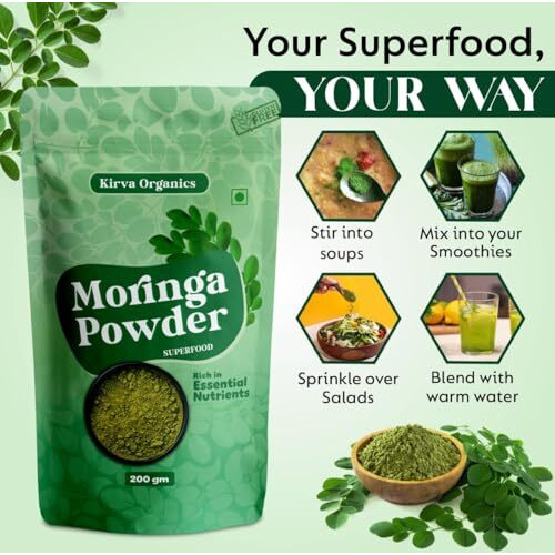 Kirva Organics Moringa Powder 200G | Pure & Natural Superfood | Rich In Vitamins, Minerals & Antioxidants | Immunity Booster | Supports Energy, Hair & Skin Health | Protein-Rich | Pack Of 3