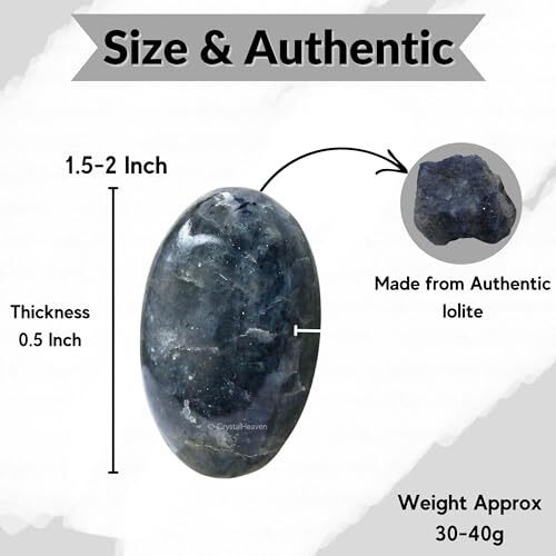 Crystal Heaven Iolite Crystal Palm Pebbles Stones For Anxiety Stress Relief Massage - Aaa Grade Original Healing Gemstone Agate Palm Stone For Yoga Meditation Spiritual Reiki Feng Shui