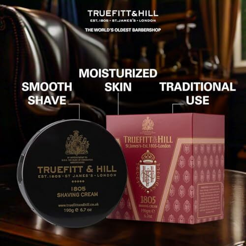 Truefitt & Hill 1805 Shaving Cream For Men | 190Gm Bowl |All Skin Type | Glycerine Based |Smooth Razor Glide|Rich Lather|Contains Essential Oils | All Natural