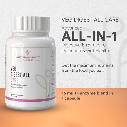 Autoimmunity Care Veg Digest All Care - Advanced Digestive Enzymes, Multi Enzyme Amylase (Carbohydrate Digesting), Prevents Indigestion, Bloating, Gas & Discomfort. | 30 Veg Capsules