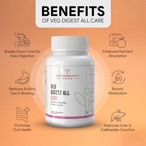 Autoimmunity Care Veg Digest All Care - Advanced Digestive Enzymes, Multi Enzyme Amylase (Carbohydrate Digesting), Prevents Indigestion, Bloating, Gas & Discomfort. | 30 Veg Capsules