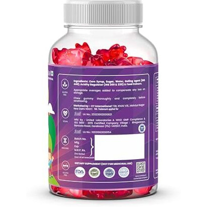 Nutrilyfe | Kids Iron & Vitamin D Gummies | Strawberry Flavored | Promotes Energy, Growth, Immunity And Bone Health | Improves Haemoglobin | Contains Vitamins & Folic Acid | 90 Gummies |