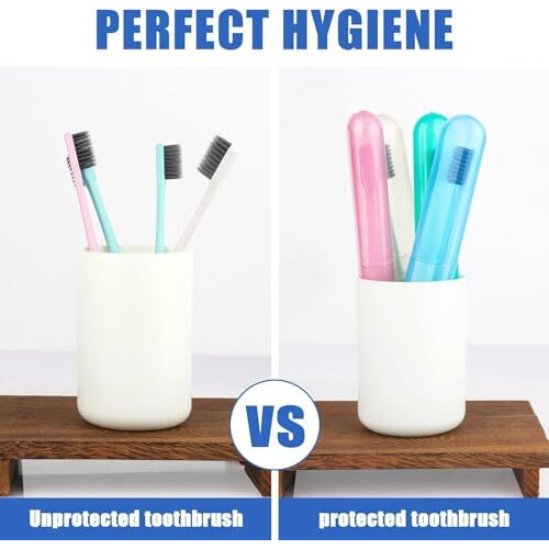 Qonetic 2 Pcs Tongue Cleaner And 2 Pcs Toothbrush Cover Case With Travel Toothbrush Case Tongue Scrapper, Plastic Brush Holder For Travel Kit, Tooth Brush Holder For Traveling (2 Pcs Tc & Tcc)