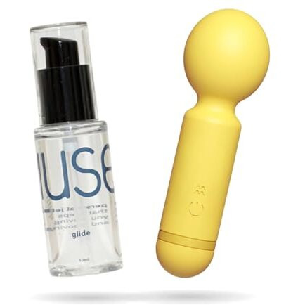 Mymuse Pop Wand Massager With Glide Aloe Water Based Lube (50 Ml)- Combo, Cordless Electric Machine, 10 Modes, Full Body Personal Mini Massage, Usb Rechargeable, Waterproof, Perfect For Gifting, 150 Day's Warranty - Lemon Tart